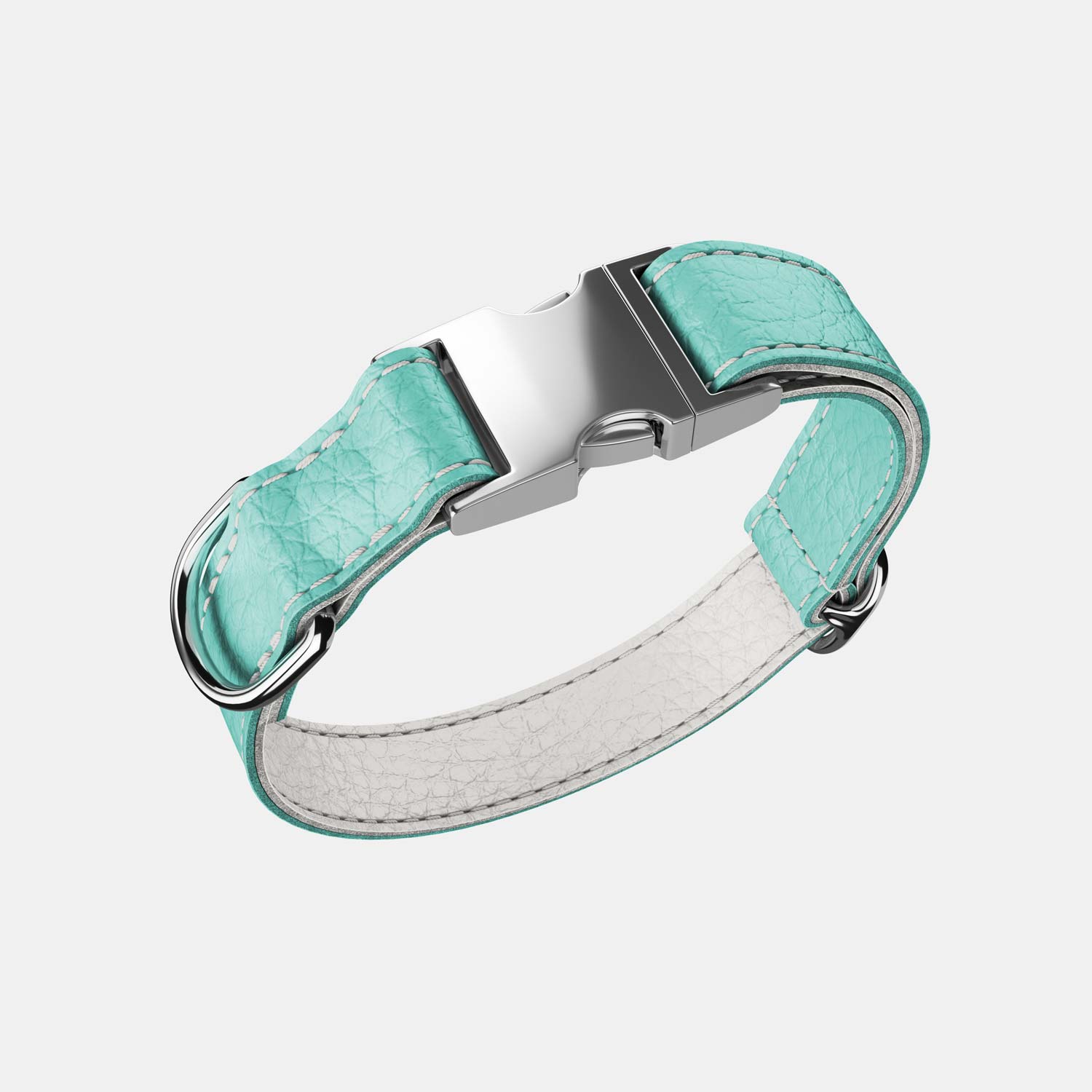 Leather Dog Collar - Light Blue and Off-white