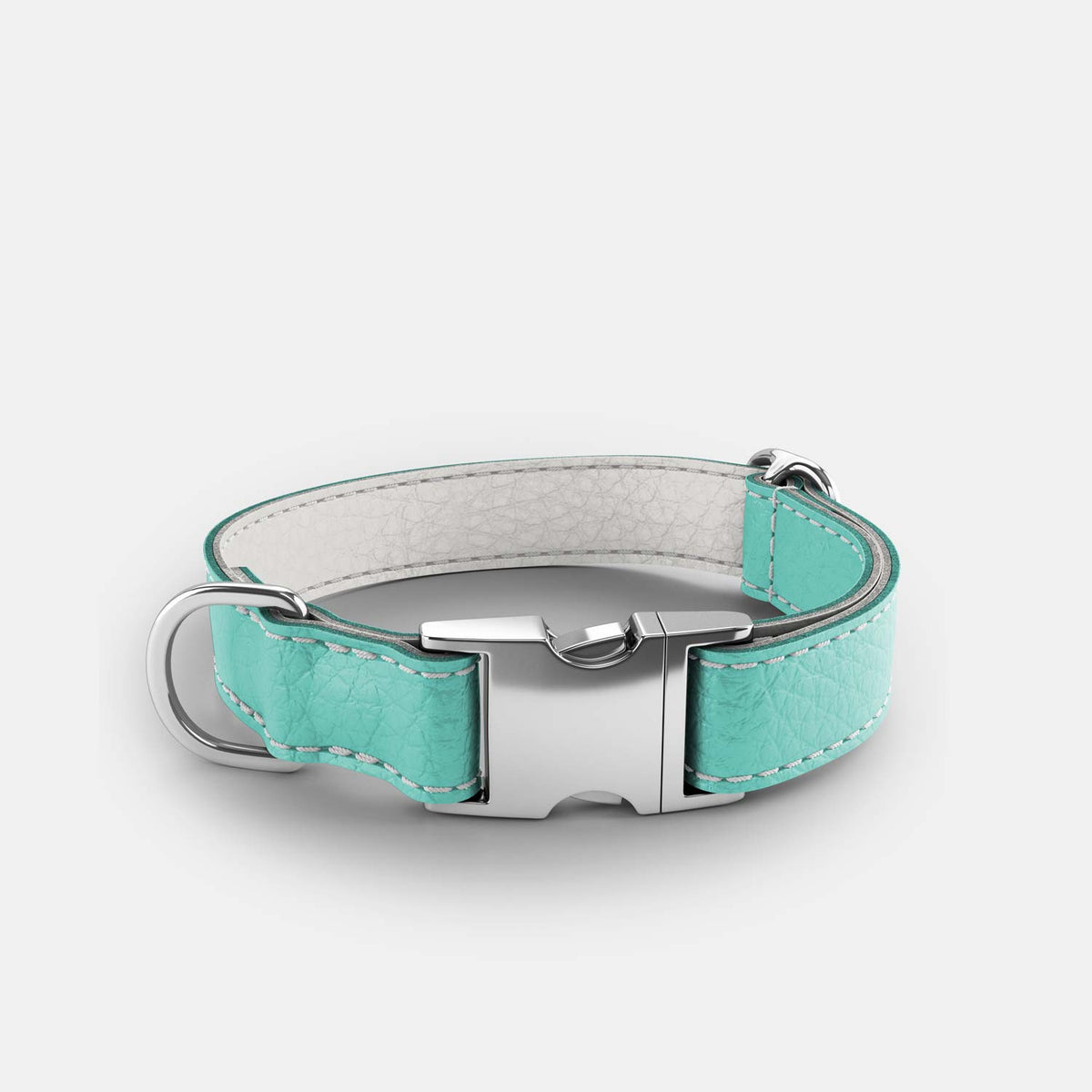 Leather Dog Collar - Light Blue and Off-white