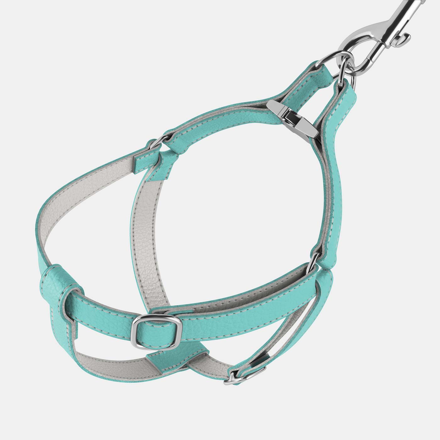 Leather Dog Harness - Light Blue and Off-white