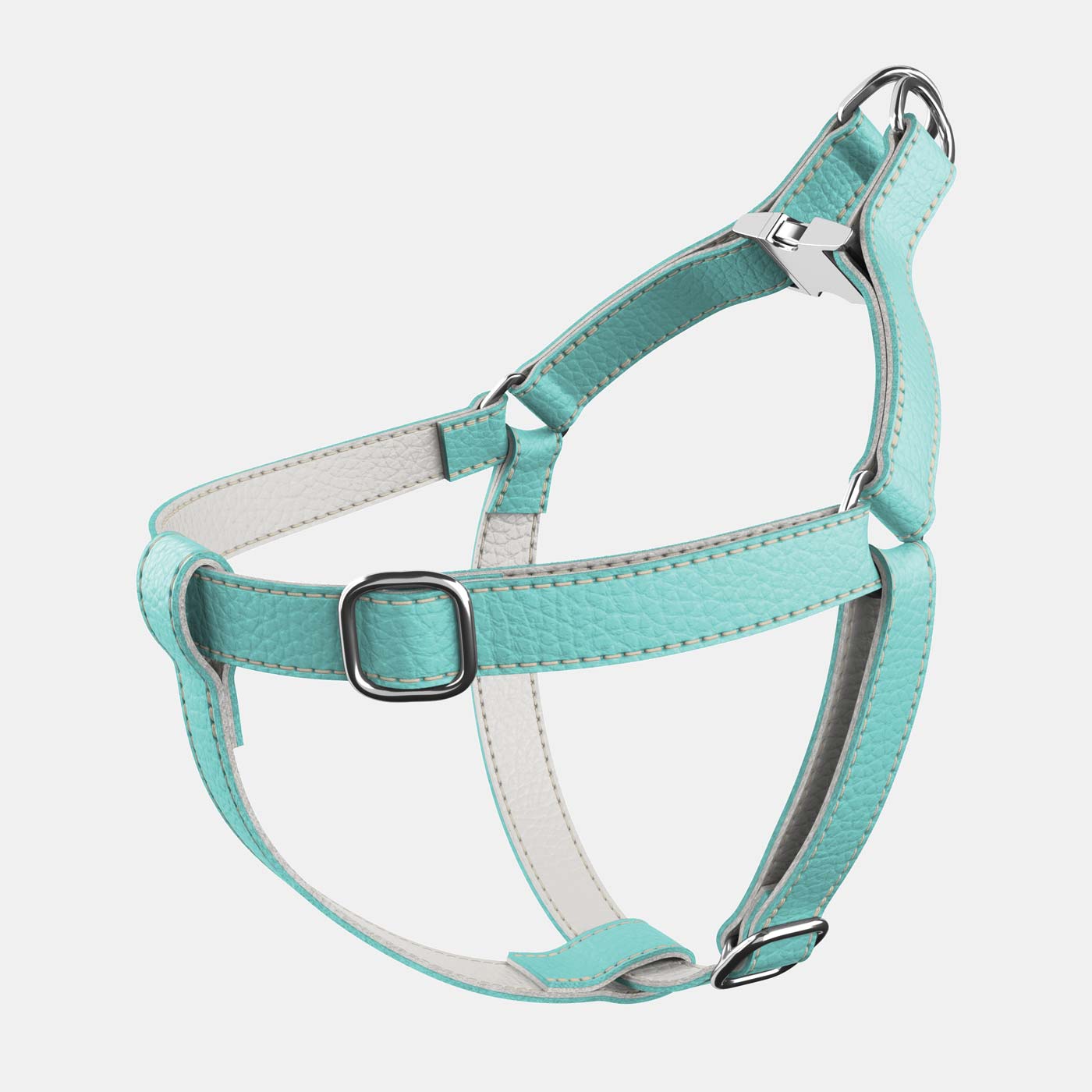 Leather Dog Harness - Light Blue and Off-white