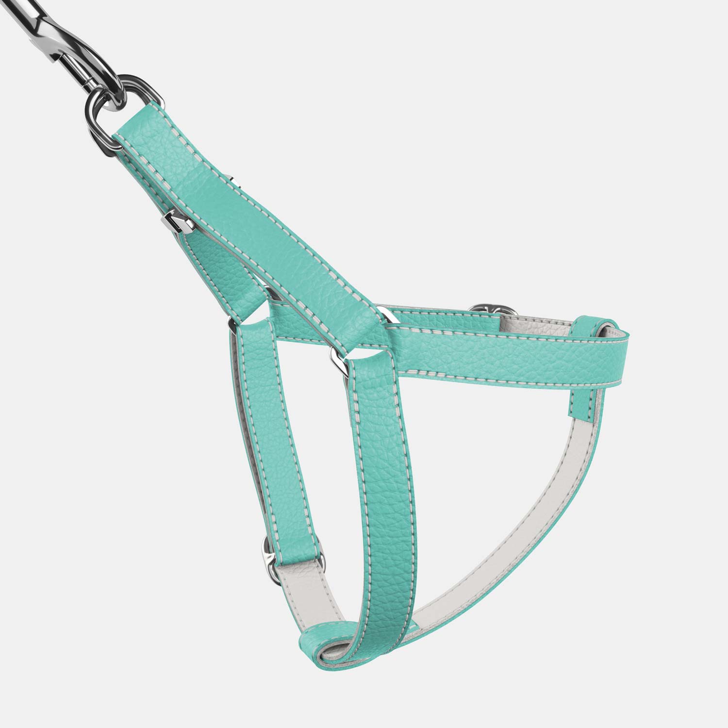 Leather Dog Harness - Light Blue and Off-white