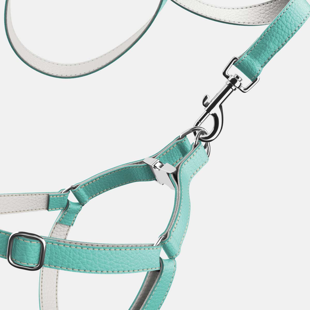 Leather Dog Harness - Light Blue and Off-white