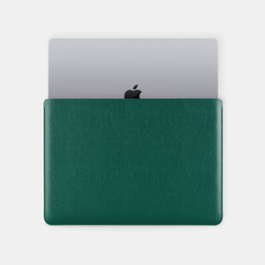 Luxury Leather Macbook Pro 14" Sleeve - Avocado Green and Orange