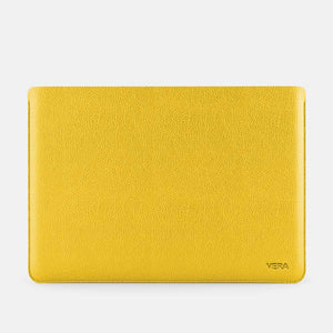 Luxury Leather Macbook Pro 14" Sleeve - Yellow and Grey