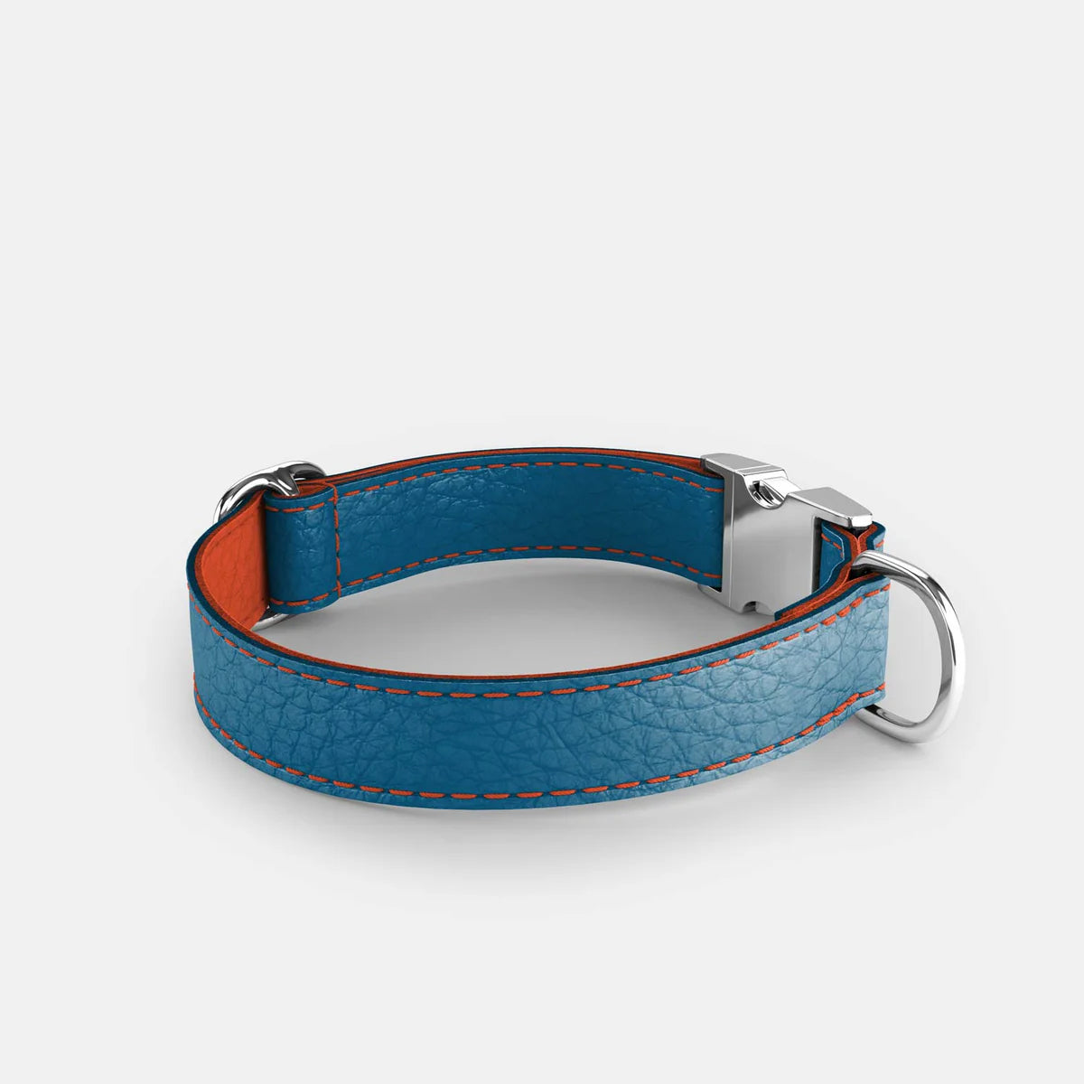 Leather Dog Collar - Blue and Orange