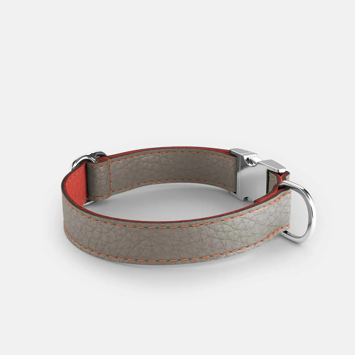 Leather Dog Collar - Grey and Coral