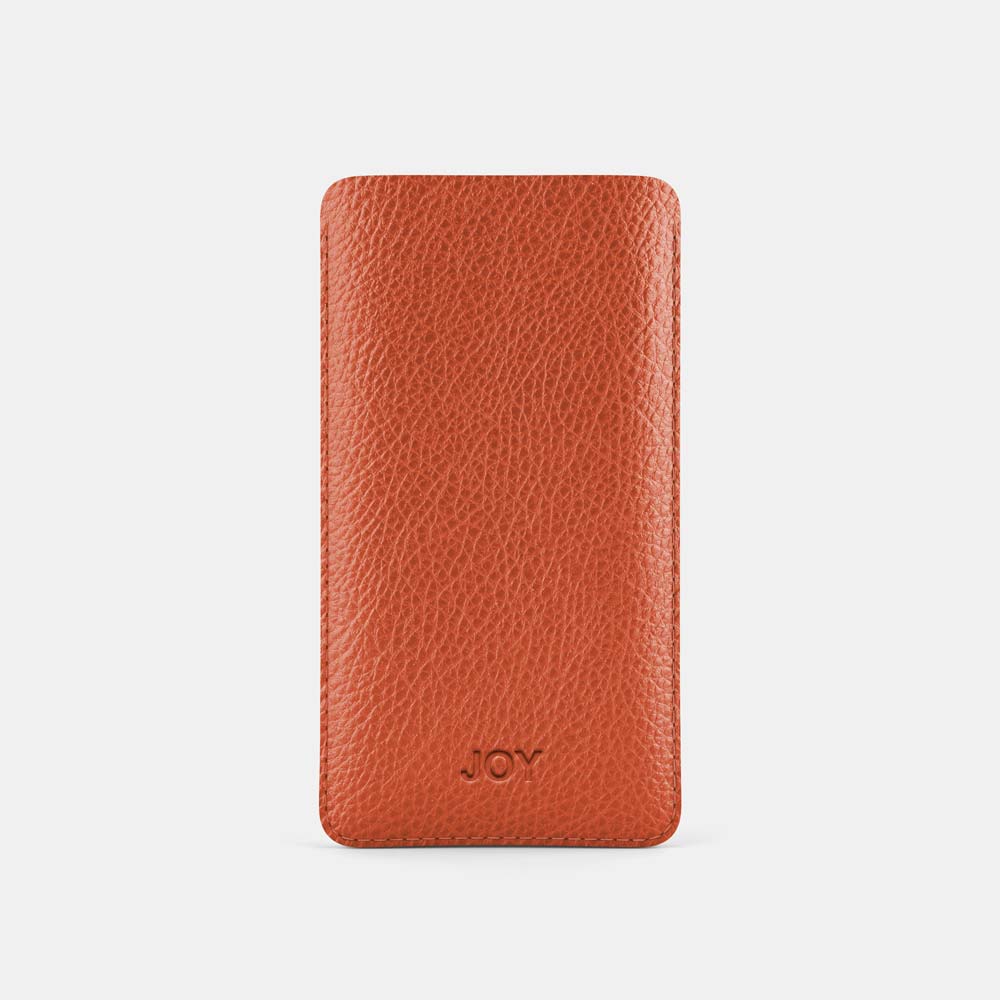 Leather iPhone 15 Plus Sleeve - Orange and Beige