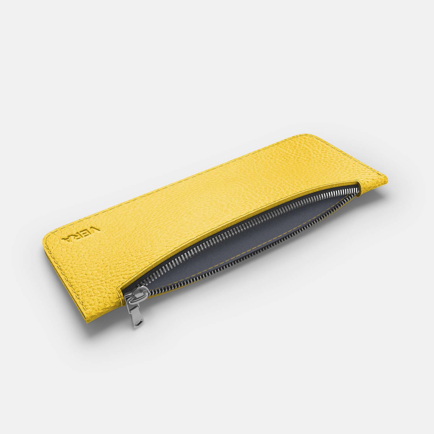 Leather Pencil Case - Yellow and Grey