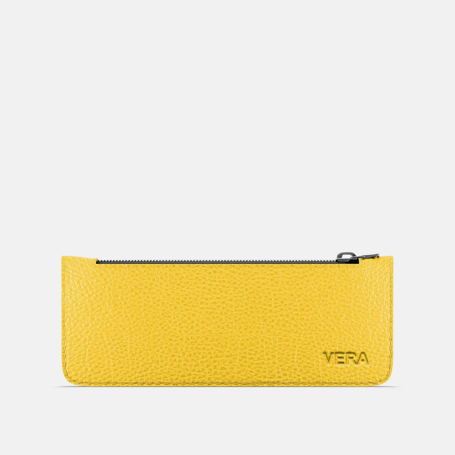 Leather Pencil Case - Yellow and Grey