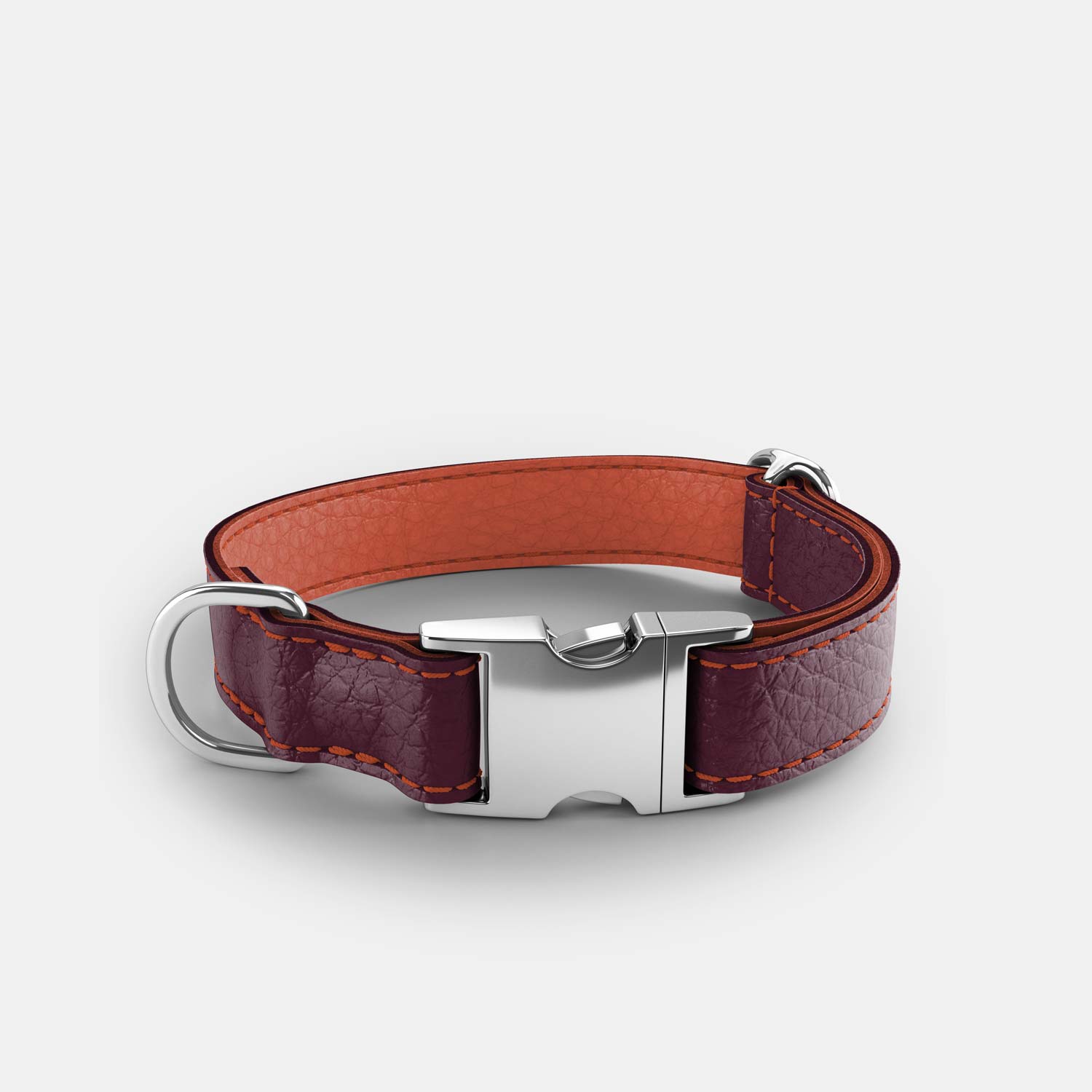 Leather Dog Collar - Dark Purple and Coral