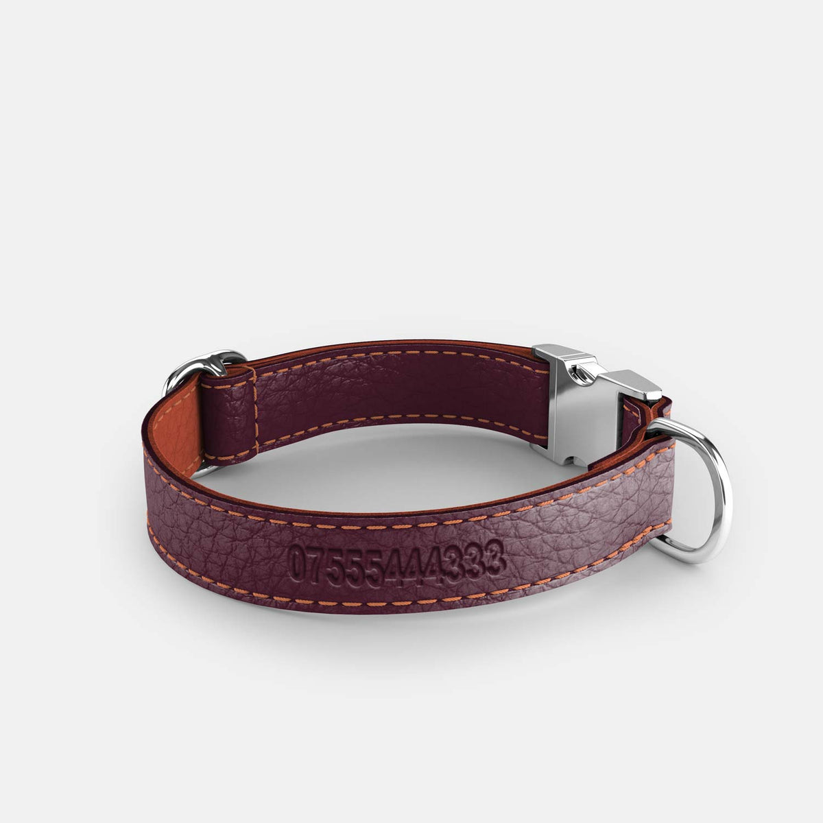 Leather Dog Collar - Dark Purple and Coral