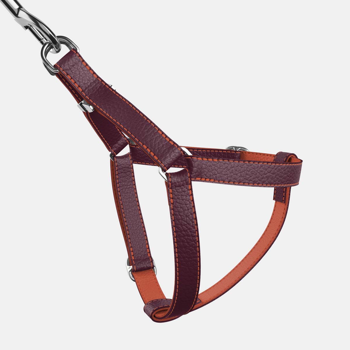 Leather Dog Harness - Dark Purple and Coral