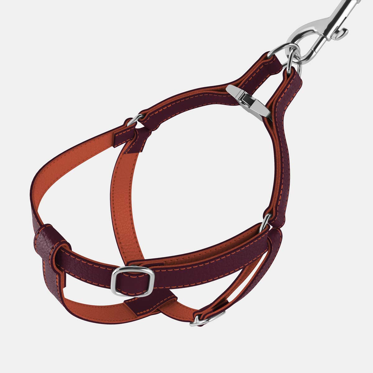 Leather Dog Harness - Dark Purple and Coral