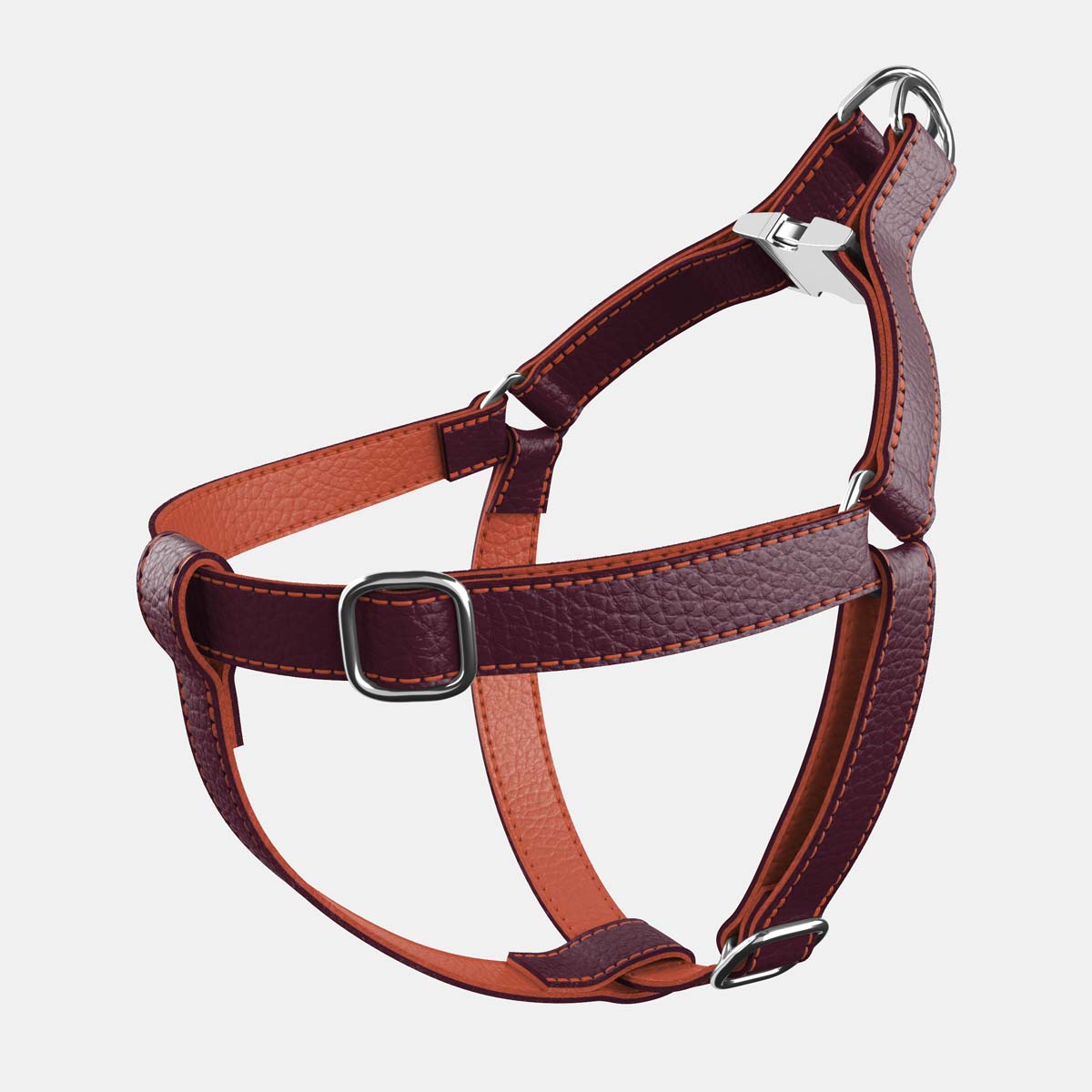 Leather Dog Harness - Dark Purple and Coral