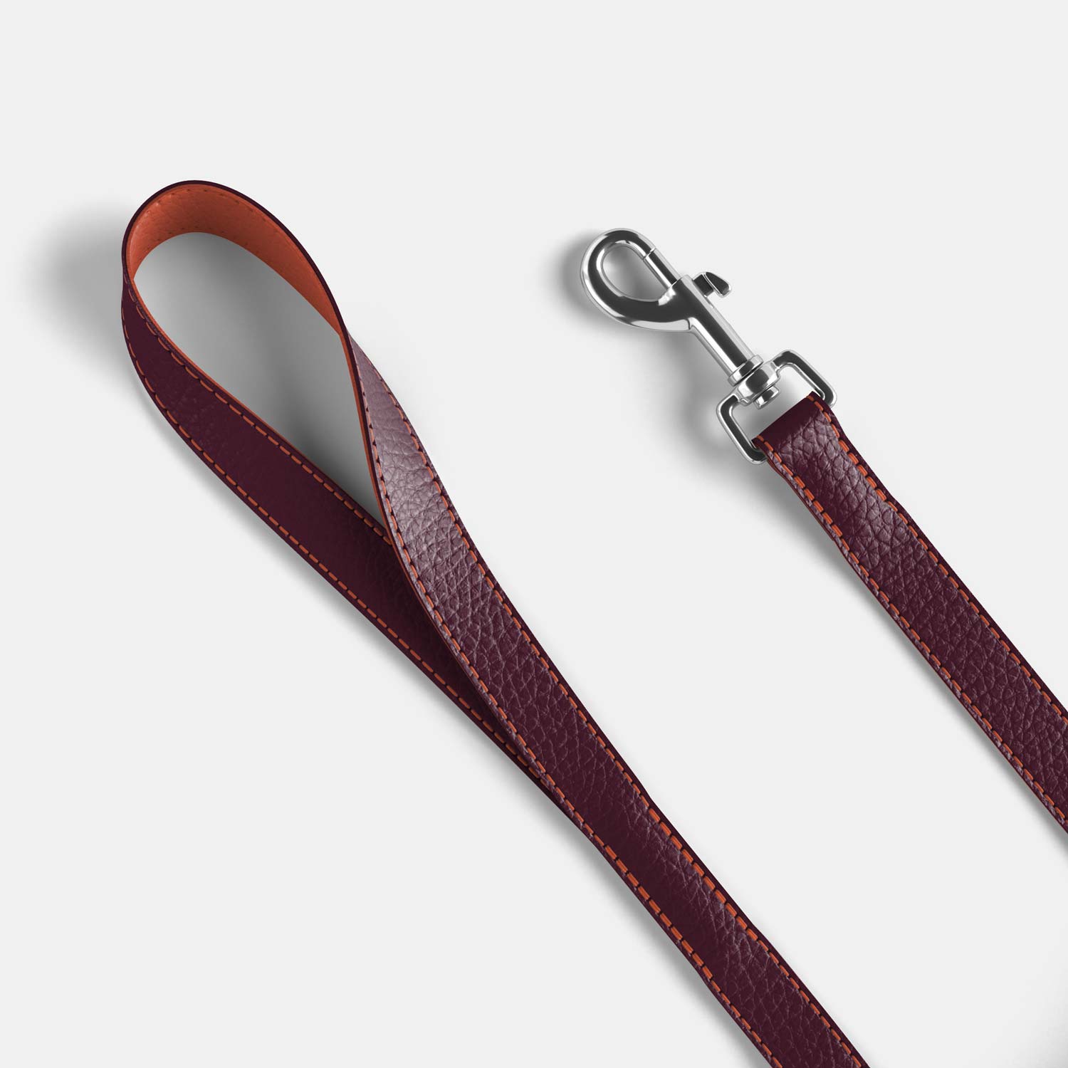 Leather Dog Lead - Dark Purple and Coral