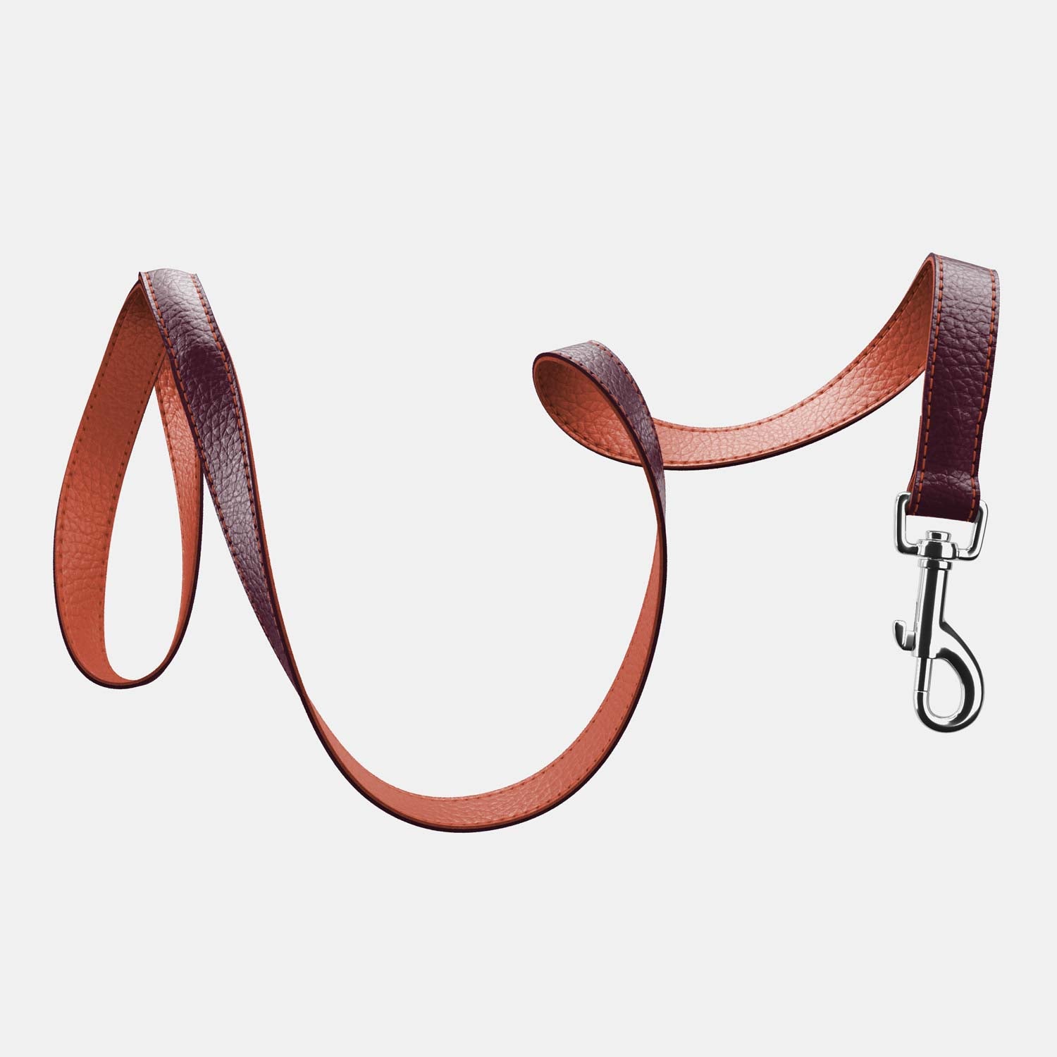 Leather Dog Lead - Dark Purple and Coral