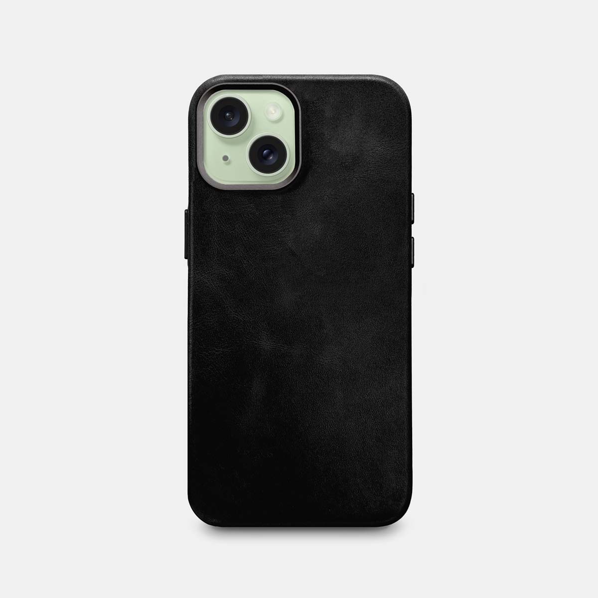 iPhone 15 Leather Shell Case Metal, MagSafe - Black