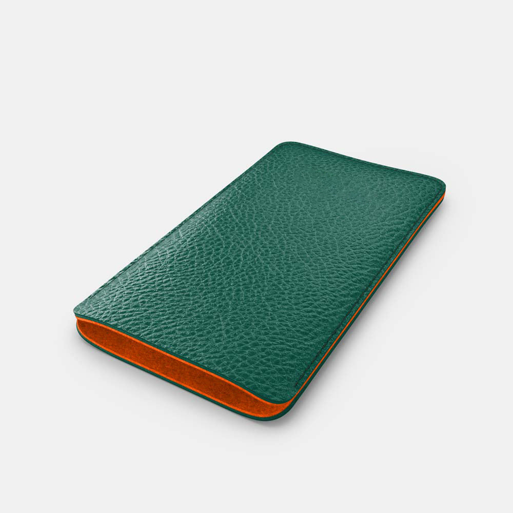 Leather iPhone 16 Pro Max Sleeve - Avocado Green and Orange