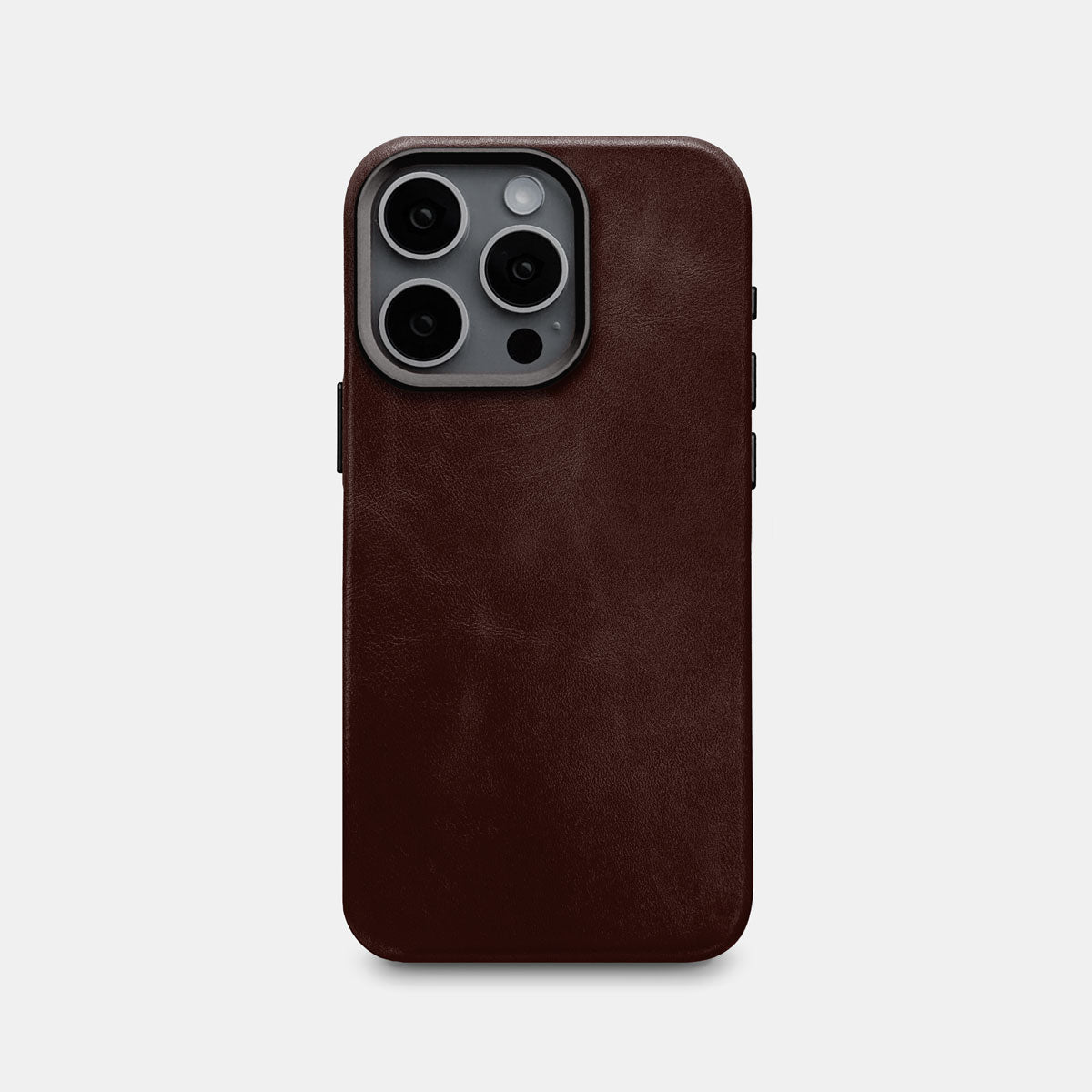 iPhone 15 Pro Leather Shell Case Metal, MagSafe - Dark Brown