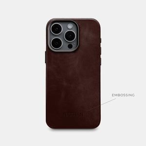 iPhone 15 Pro Leather Shell Case Metal, MagSafe - Dark Brown