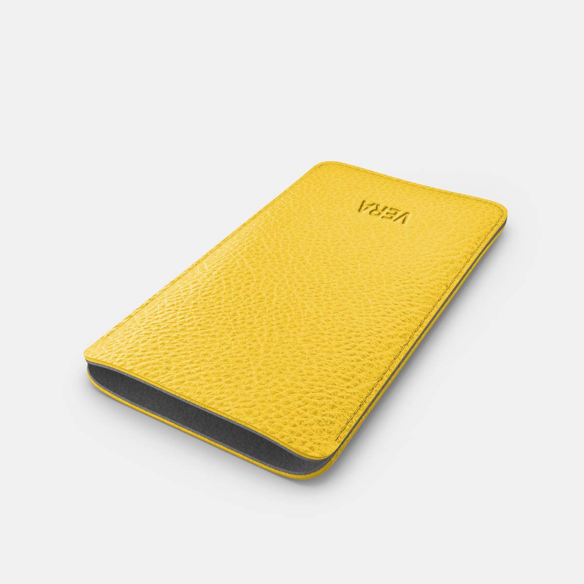 Leather iPhone 15 Plus Sleeve - Yellow and Grey