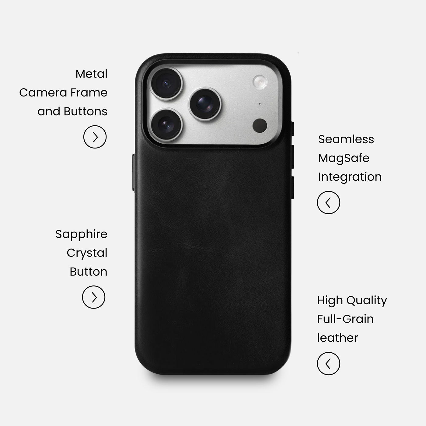 Leather iPhone 17 Pro Shell Case Metal, MagSafe - Black