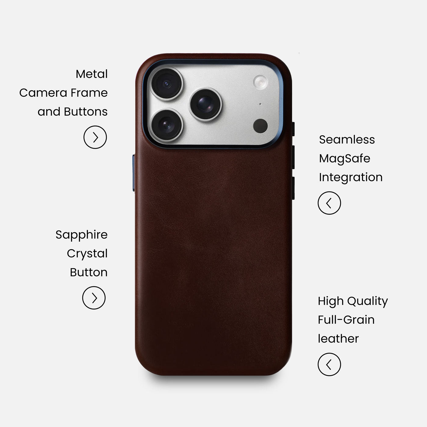 Leather iPhone 17 Pro Shell Case Metal, MagSafe - Dark Brown