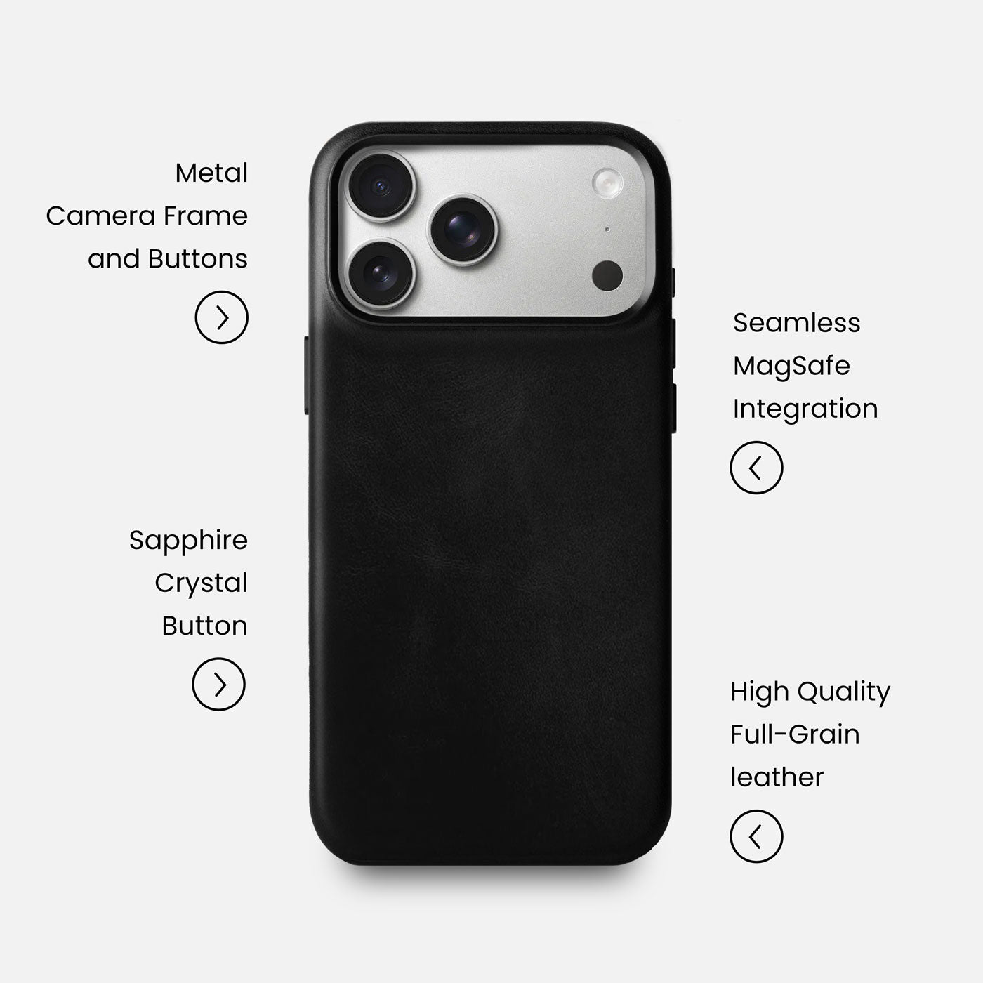Leather iPhone 17 Pro Max Shell Case Metal, MagSafe - Black