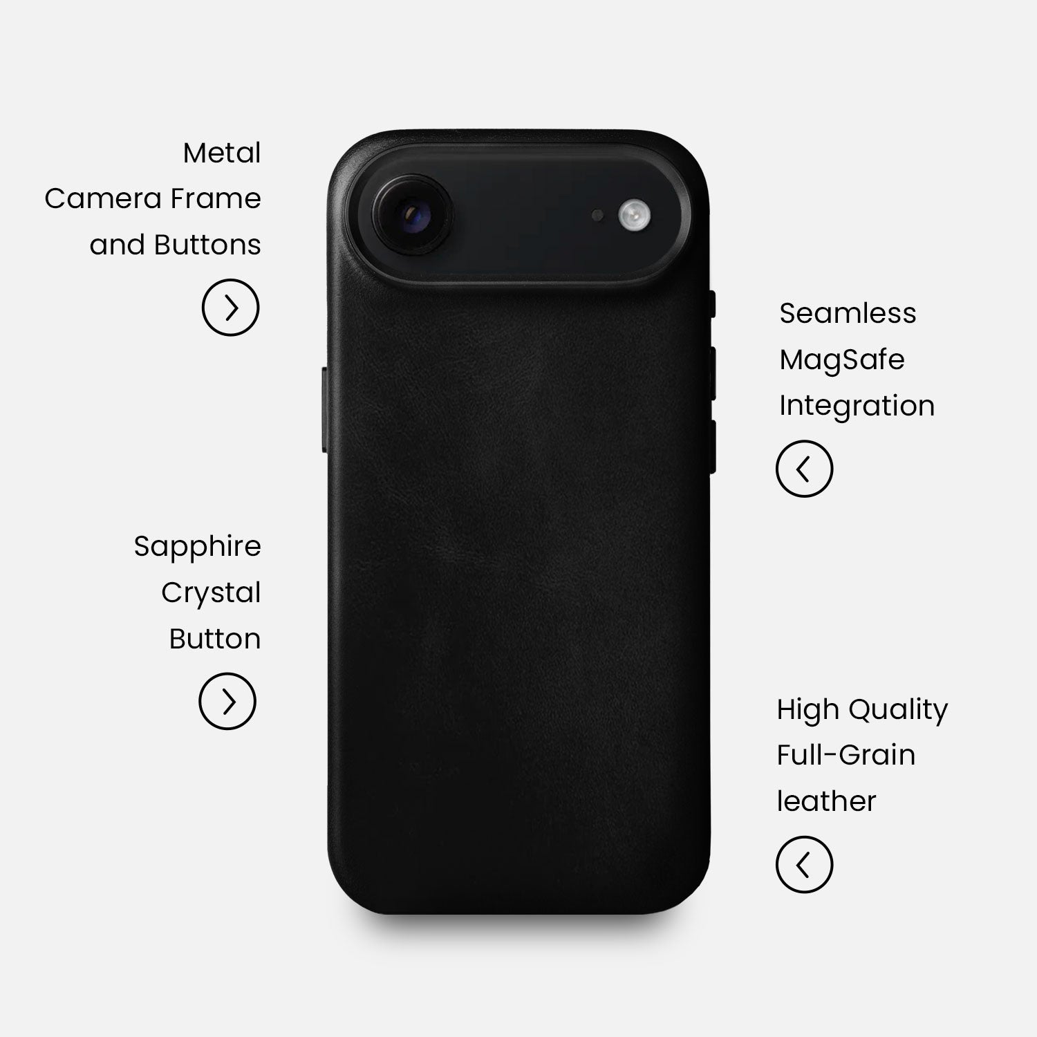 Leather iPhone 17 Air Shell Case Metal, MagSafe - Black