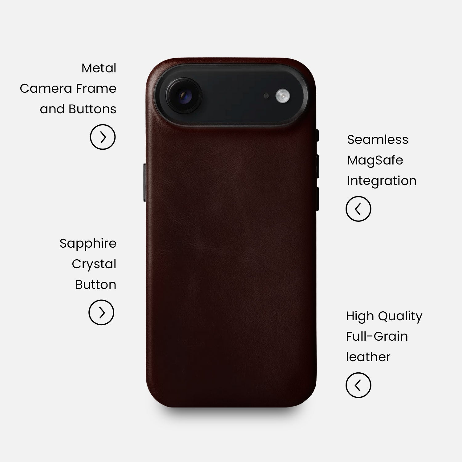 Leather iPhone 17 Air Shell Case Metal, MagSafe - Dark Brown
