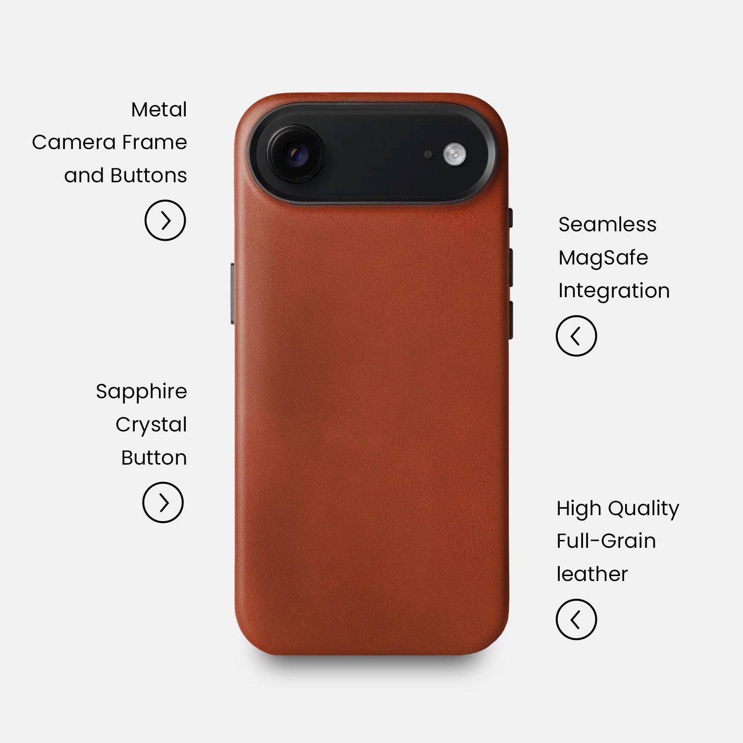 Leather iPhone 17 Air Shell Case Metal, MagSafe - Saddle Brown