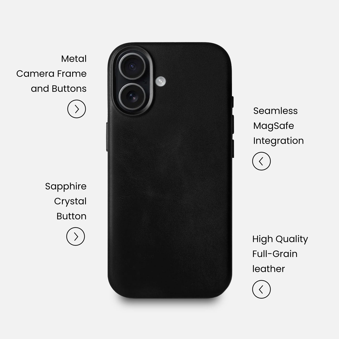Leather iPhone 17 Shell Case Metal, MagSafe - Black