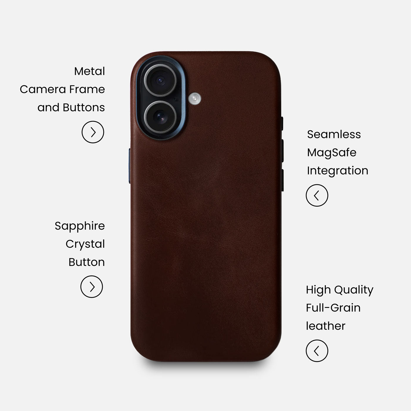 Leather iPhone 17 Shell Case Metal, MagSafe - Dark Brown