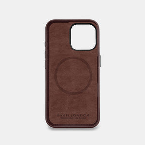 iPhone 16 Pro Leather Shell Case Metal, MagSafe - Dark Brown