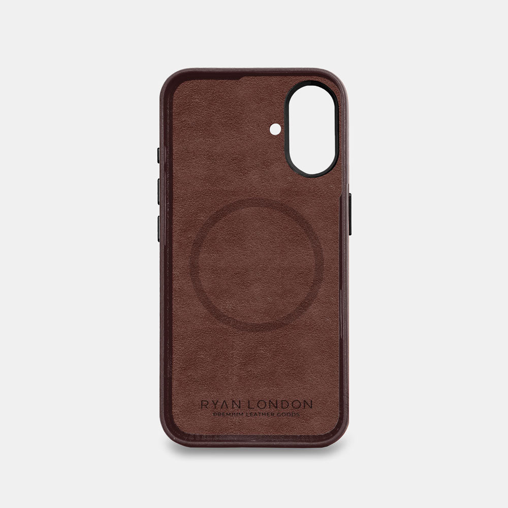 iPhone 16 Plus Leather Shell Case Metal, MagSafe - Dark Brown