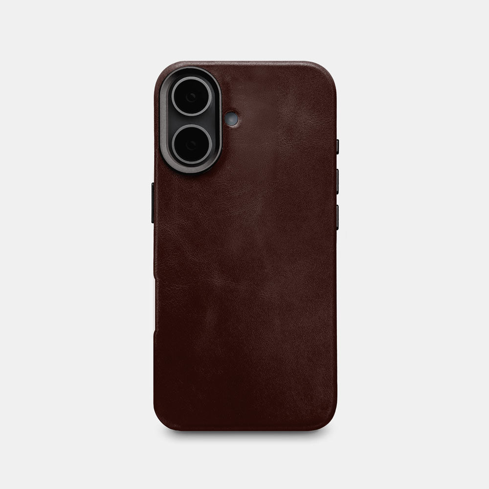 iPhone 16 Plus Leather Shell Case Metal, MagSafe - Dark Brown