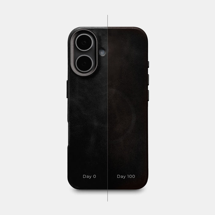 Iphone 16 Shell Leather iPhone 16 Shell Case Metal, MagSafe - Black - RYAN London