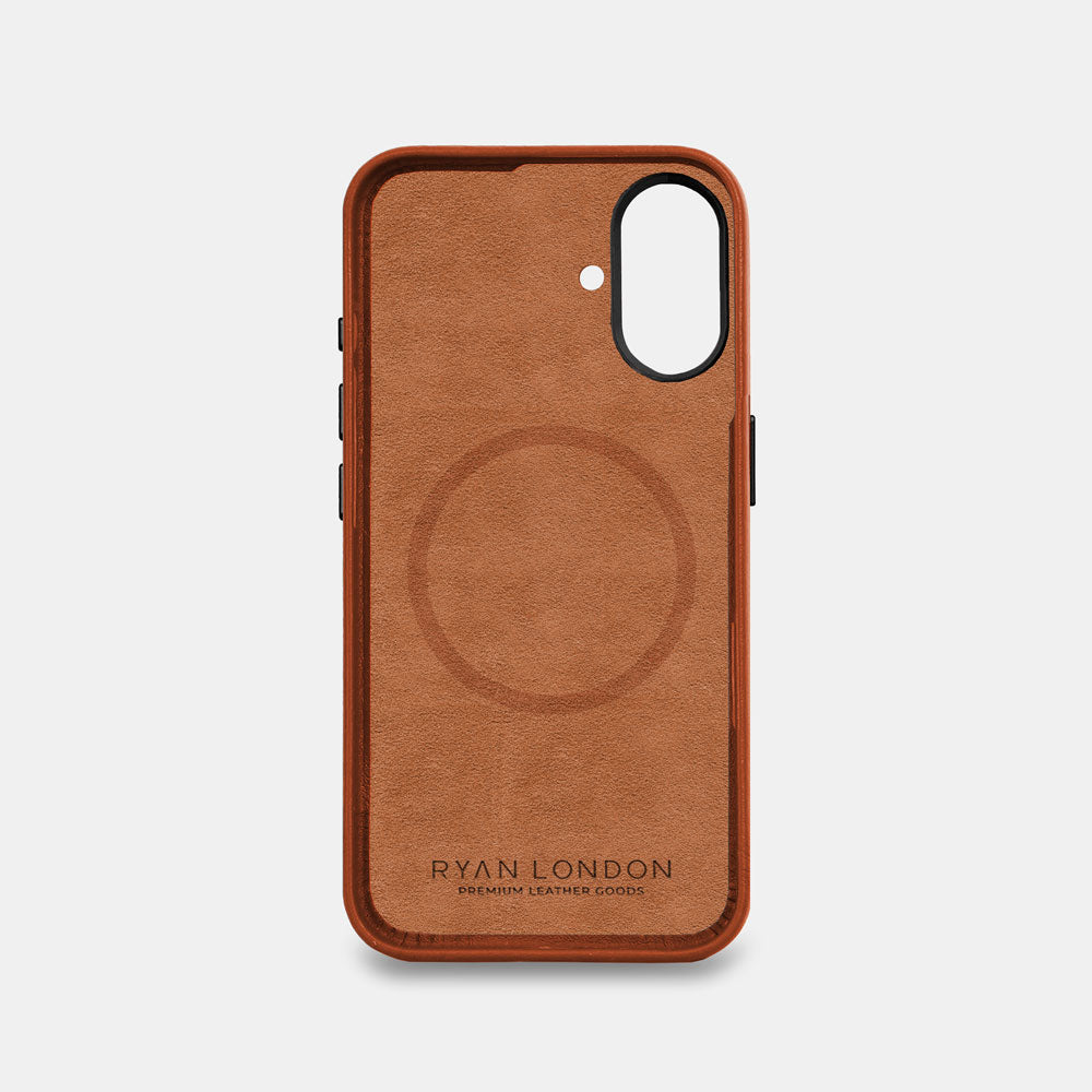 iPhone 16 Plus Leather Shell Case Metal, MagSafe - Saddle Brown