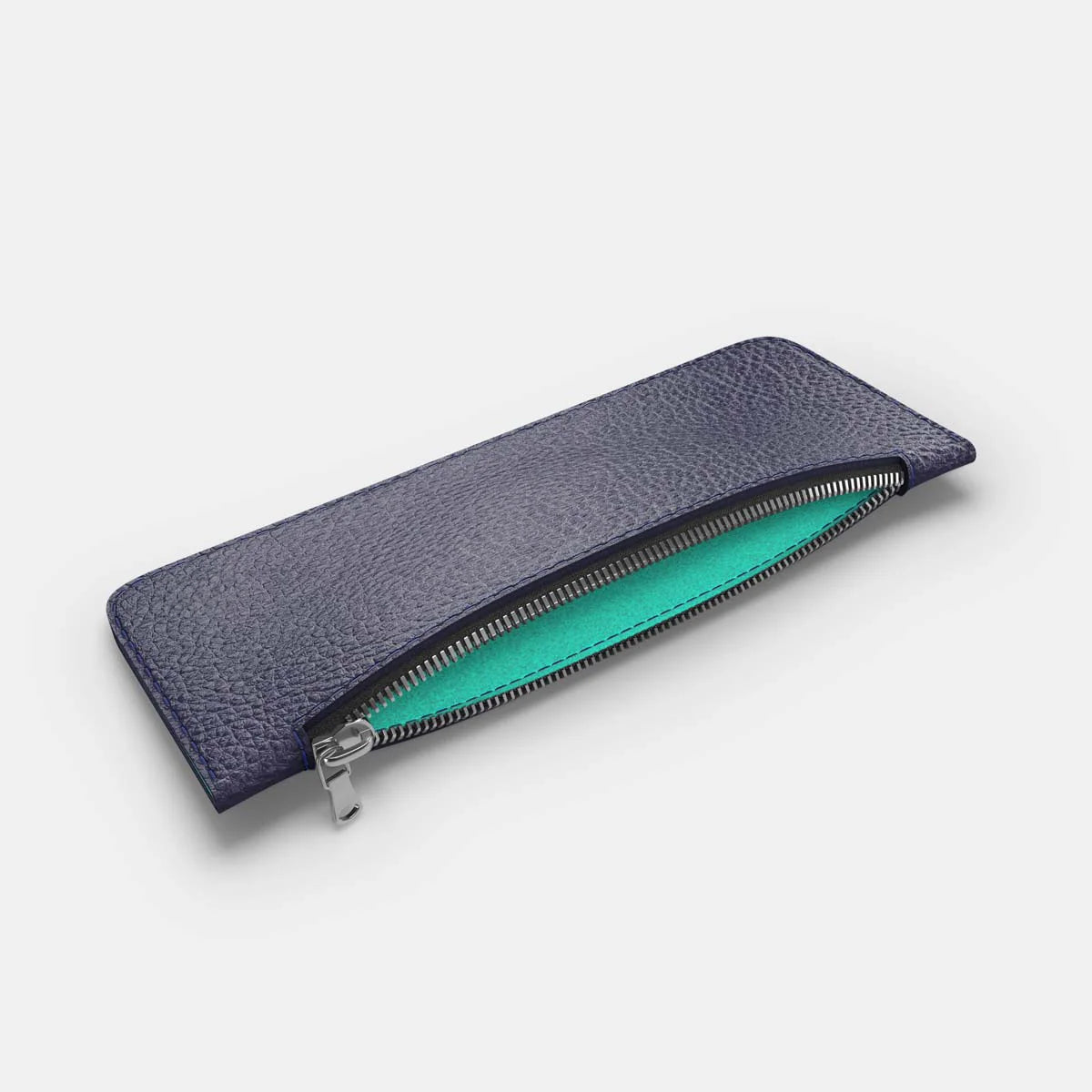 Leather Pencil Case - Navy Blue and Mint