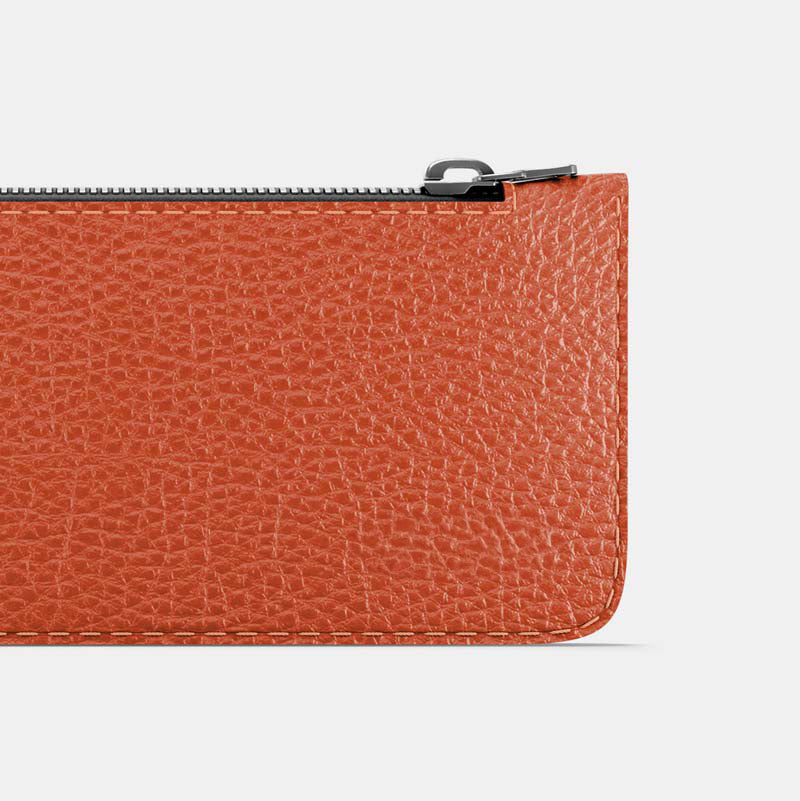 Leather Pencil Case - Orange and Beige