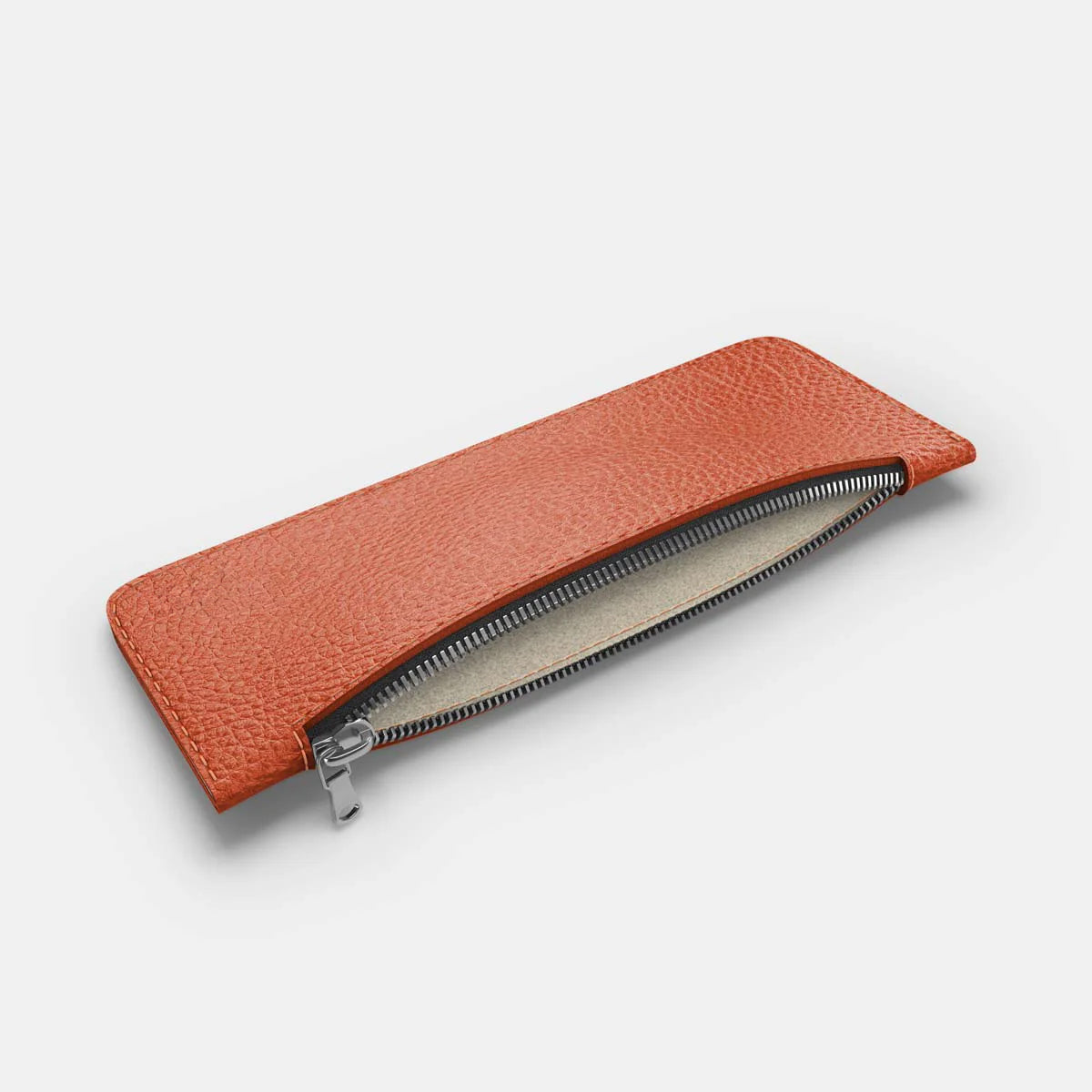 Leather Pencil Case - Orange and Beige