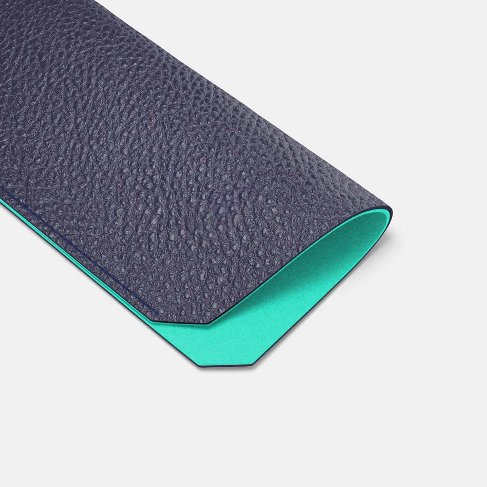 Leather Sunglasses Case - Navy Blue and Mint