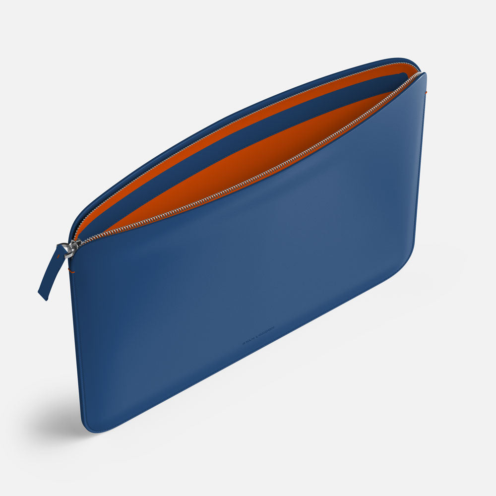 Luxury Nappa Leather MacBook Pro 14" sleeve with zip - Turquoise Blue