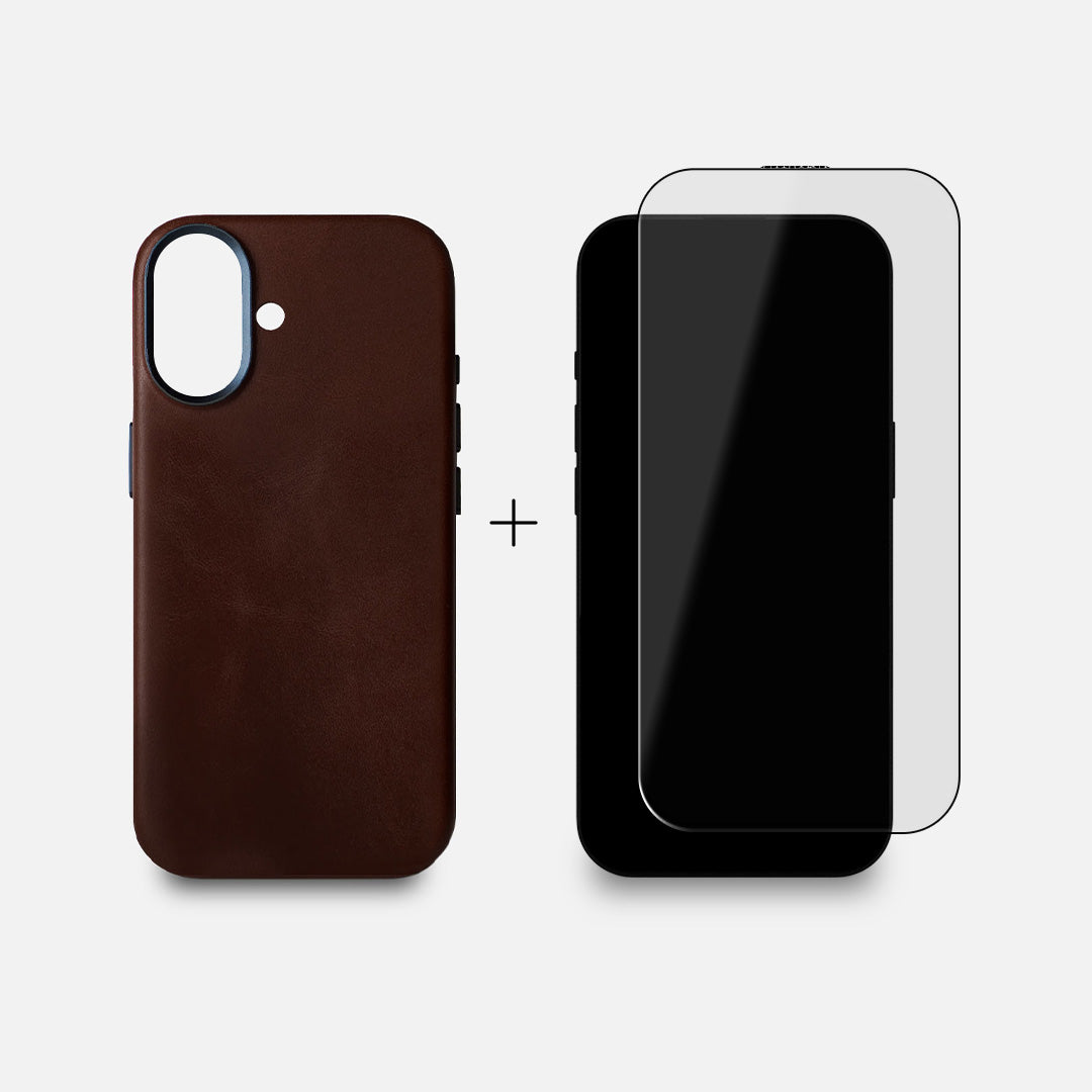 iPhone 17 Leather Case & Screen Protector Bundle - Dark Brown