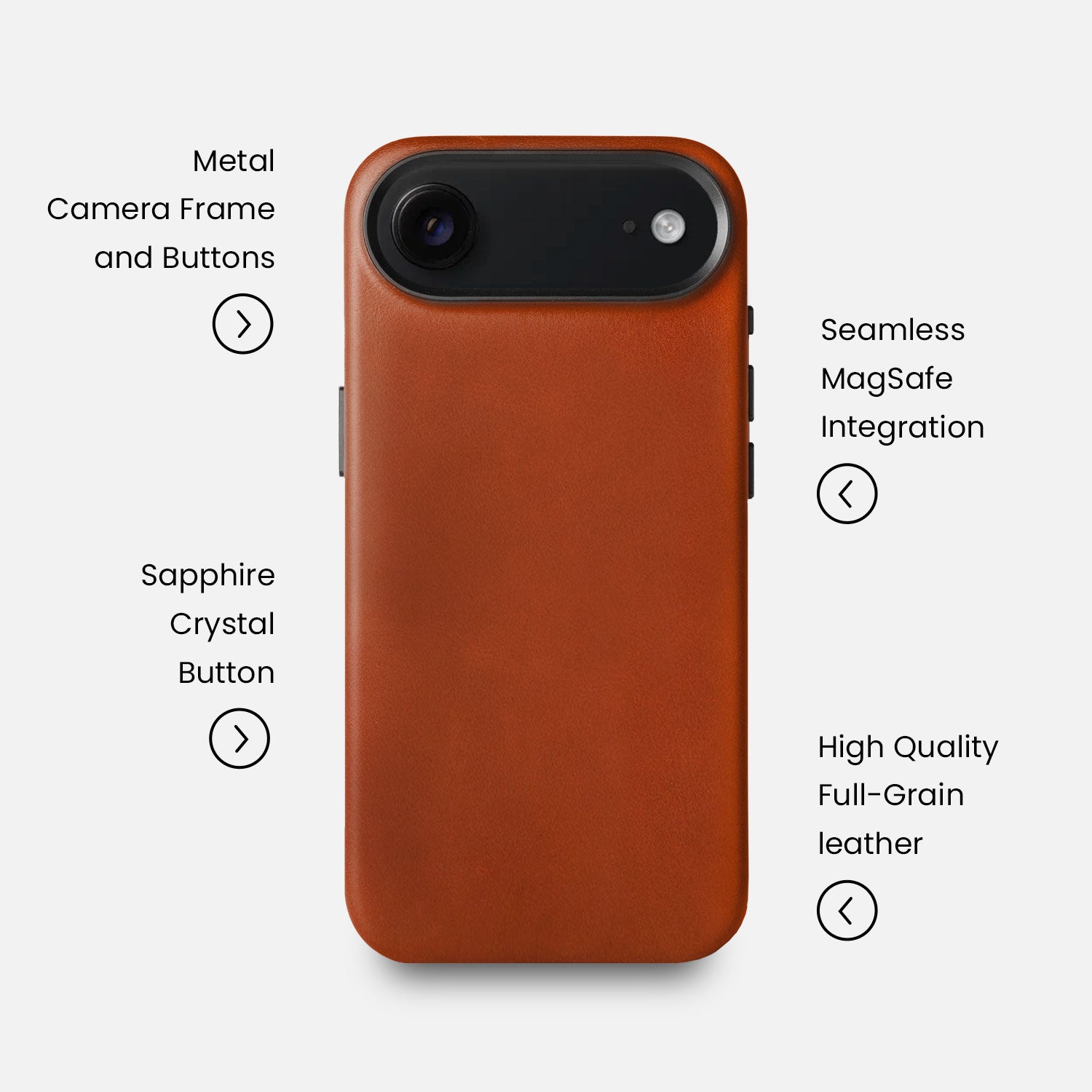 iPhone17用レザーケース RyanLondon Leather iPhone 17 Air Shell Case Metal, MagSafe - Saddle Brown