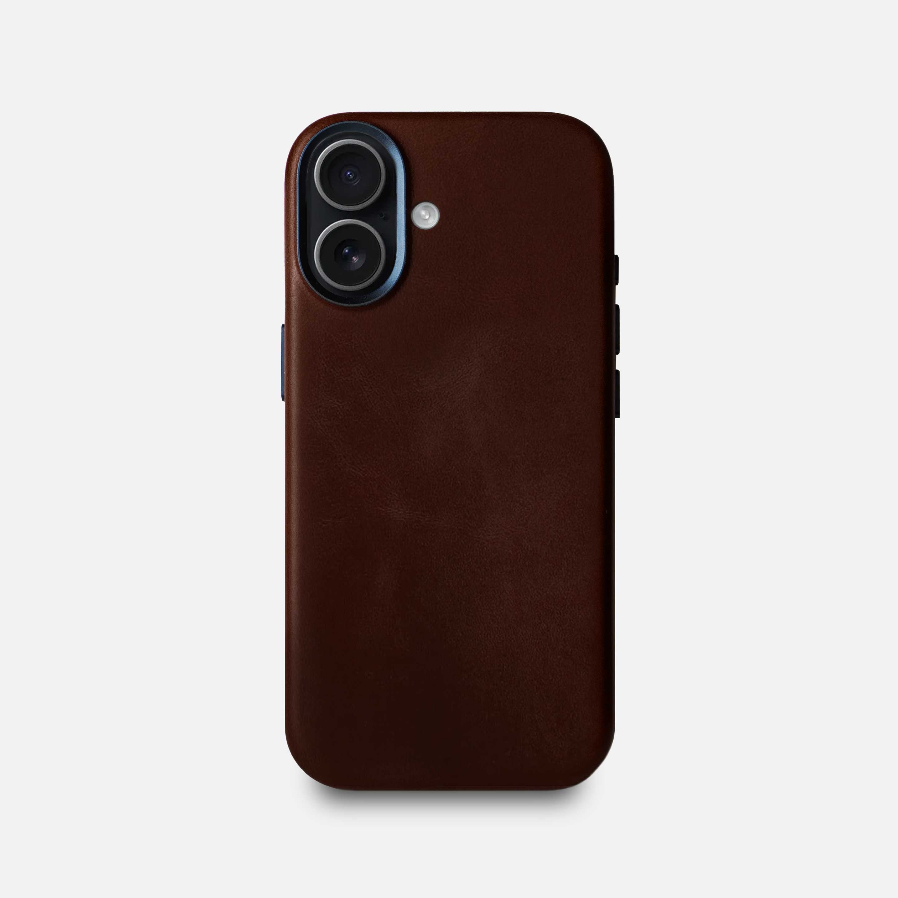 Leather iPhone 17 Shell Case Metal, MagSafe - Dark Brown - RYAN London
