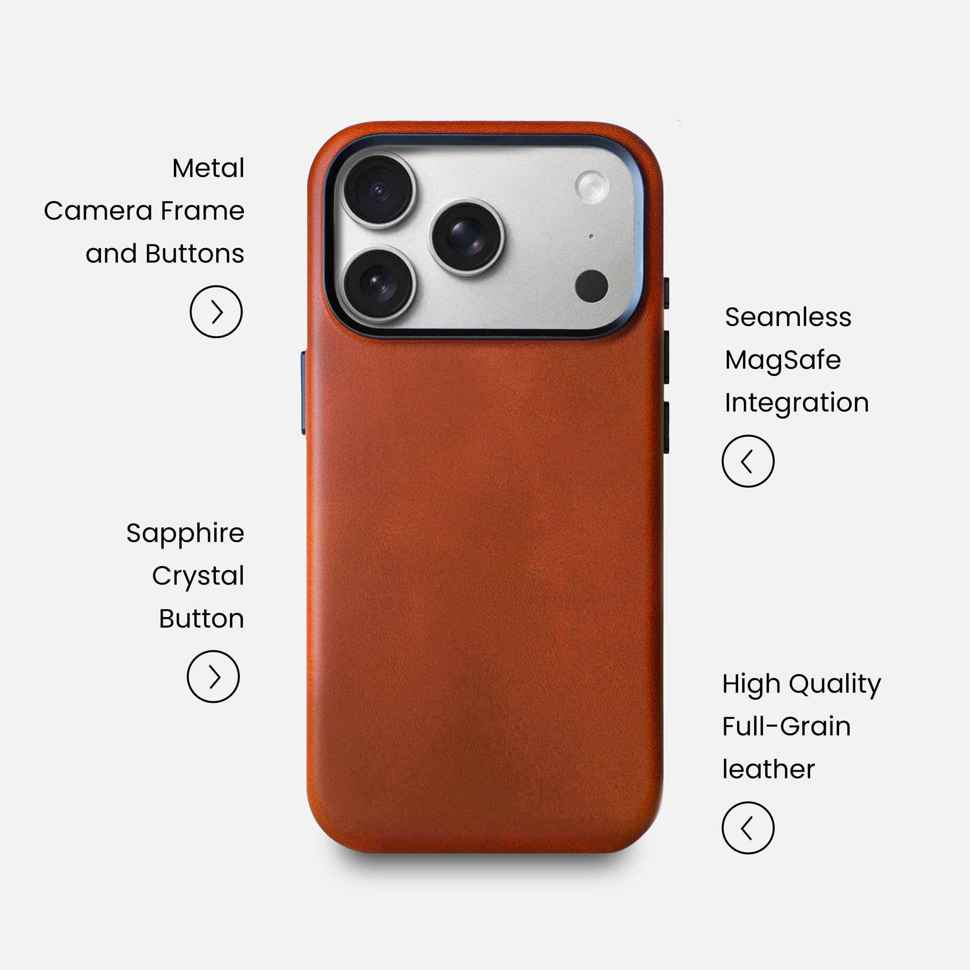 Leather iPhone 17 Pro Shell Case Metal, MagSafe - Saddle Brown