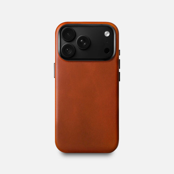 Leather iPhone 18 Pro Shell Case Metal, MagSafe - Saddle Brown
