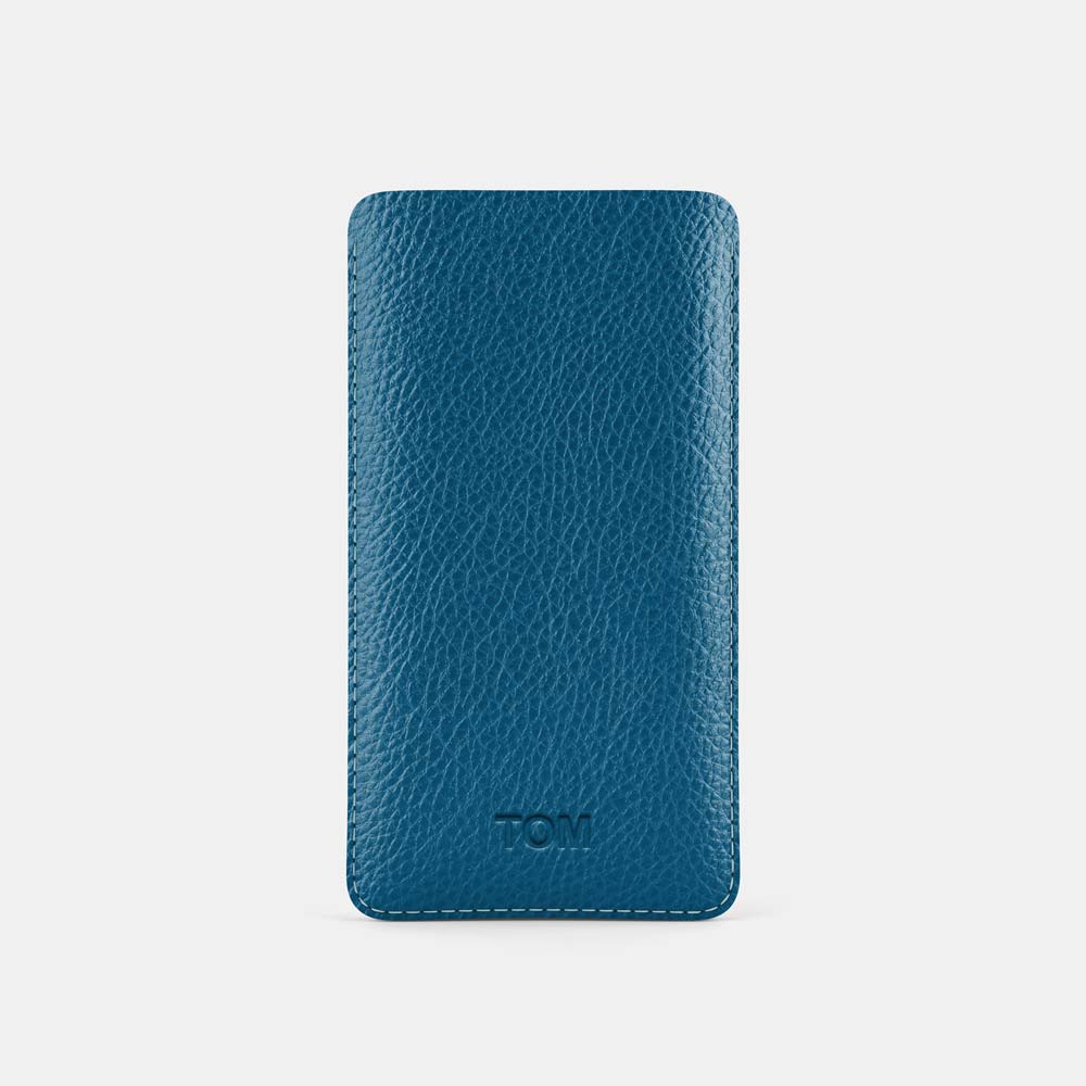 Leather iPhone 16 Pro Sleeve - Turquoise Blue and Orange