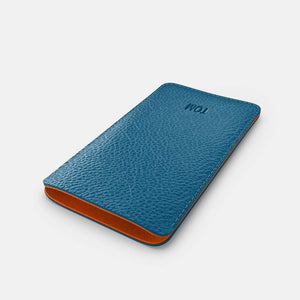 Leather iPhone 15 Plus  Sleeve - Turquoise Blue and Orange